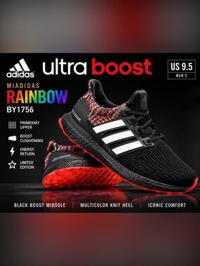 Adidas miAdidas UltraBoost Rainbow BY1756 Black Multicolor US 9.5